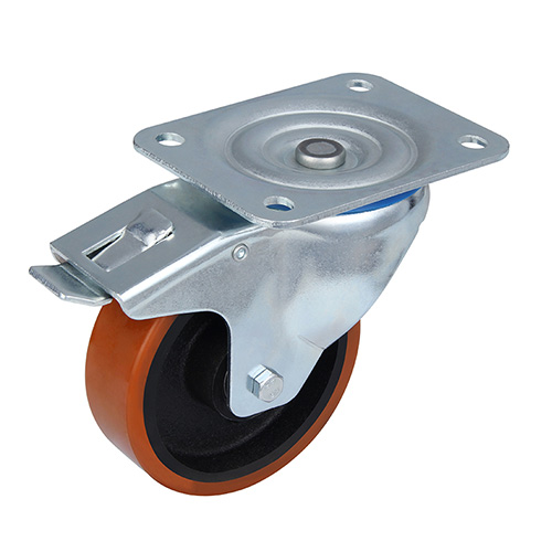 Brown Polyurethane Swivel Castor with Total Lock with Casting Iron Core