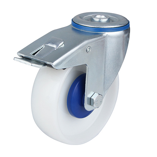 White Injection Polypropylene Swivel Castor with Bolt Hole and Total Lock