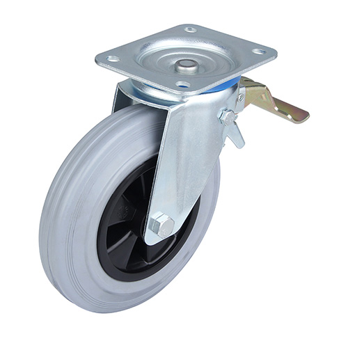 Grey Solid Rubber Swivel Castor with Front Lock