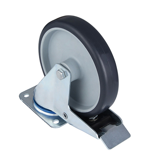 Grey Thermoplastic Rubber Swivel Castor with Total Lock