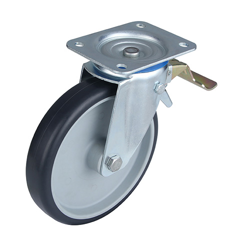 Grey Thermoplastic Rubber Swivel Castor with Front Lock
