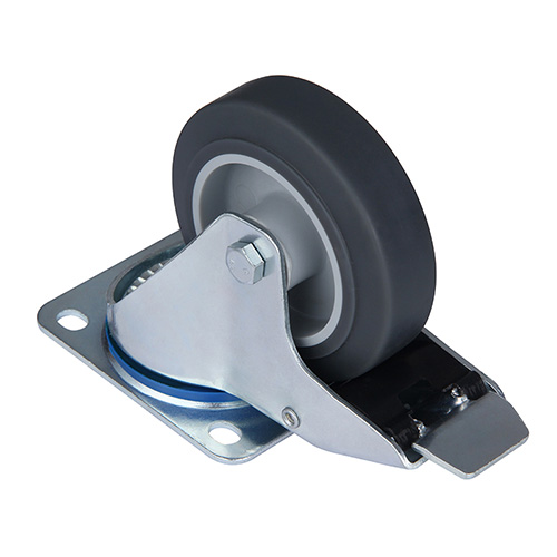Grey Thermoplastic Rubber Swivel Castor with Total Lock with Roller Bearing