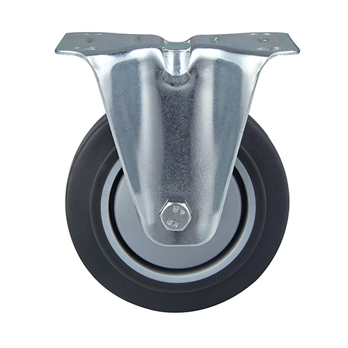 Grey Thermoplastic Rubber Fixed Castor with Roller Bearing with Grey Samll Plastic Thread Guards