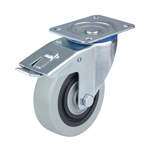 Grey Polyamide Sandwich Swivel Castor with Total Lock with Roller Bearing