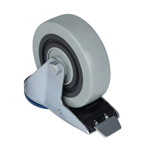 Grey Polyamide Sandwich Swivel Castor with Bolt Hole and Total Lock with Roller Bearing