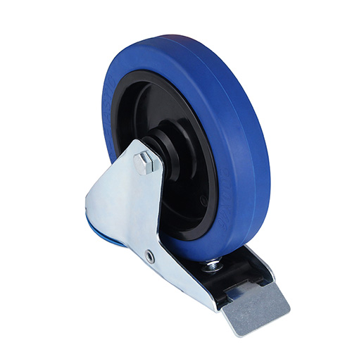 Blue Elastic Rubber Swivel Castor with Bolt hole and Total Lock