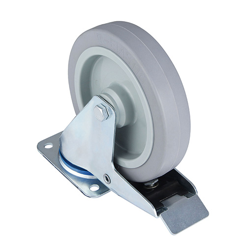 Grey Elastic Rubber Swivel Castor with Total Lock with Roller Bearing