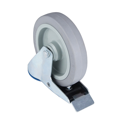 Grey Elastic Rubber Swivel Castor with Bolt hole and Total Lock with Roller Bearing