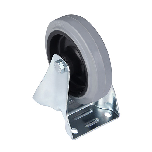 Grey Elastic Rubber Fixed Castor with Polyamide Wheel Centre