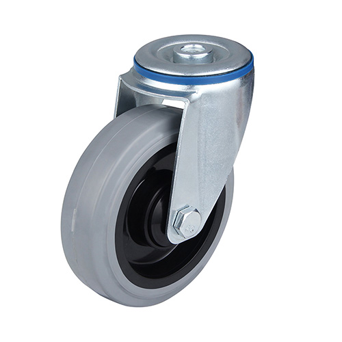 Grey Elastic Rubber Swivel Castor with Central Ball Bearing with Black Samll Plastic Thread Guards