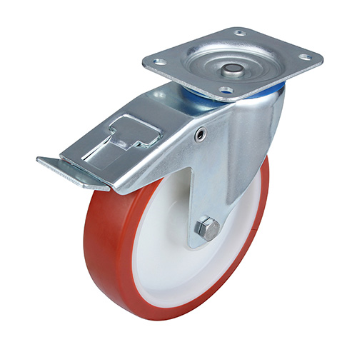 Red Injection Polyurethane Swivel Castor with Total Lock