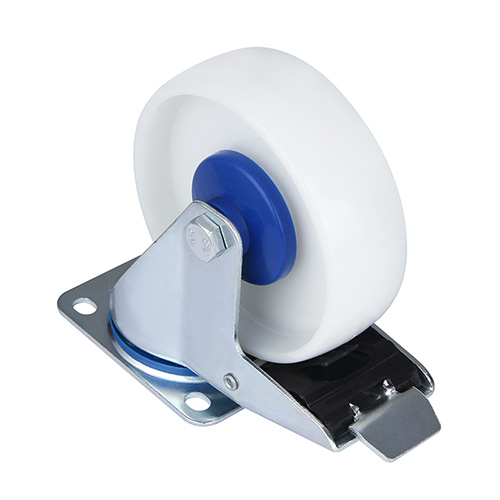 White Polyamide Swivel Castor with Total Lock with Blue Samll Plastic Thread Guards