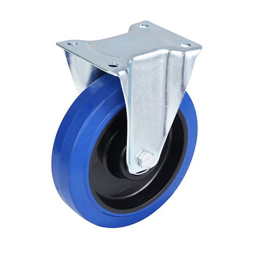 Blue Elastic Rubber Fixed Castor with Two Ball Bearings