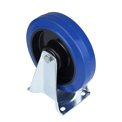 Blue Elastic Rubber Fixed Castor with Two Ball Bearings