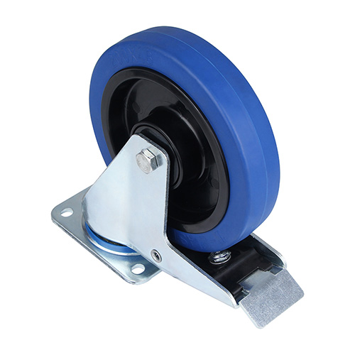 Blue Elastic Rubber Swivel Castor with Total Lock with Black Samll Plastic Thread guards