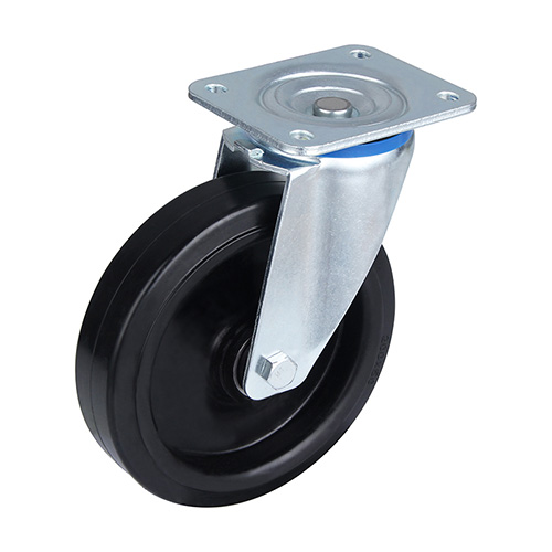 Black Elastic Rubber Swivel Castor with Black Welded Pressed steel wheel centre