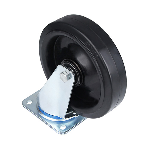 Black Elastic Rubber Swivel Castor with Black Welded Pressed steel wheel centre
