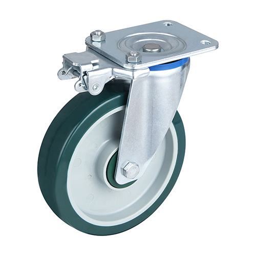 Green Polyurethane Swivel Castor with Directional Lock With Green Plastic Samll Thread Guards