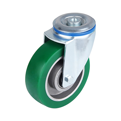 Green Elastic Polyurethane Swivel Castor With Bolt Hole with Two Ball bearings