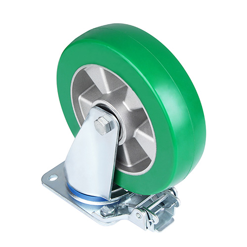 Green Elastic Polyurethane Swivel Castor with Directional Lock with Two Ball bearings