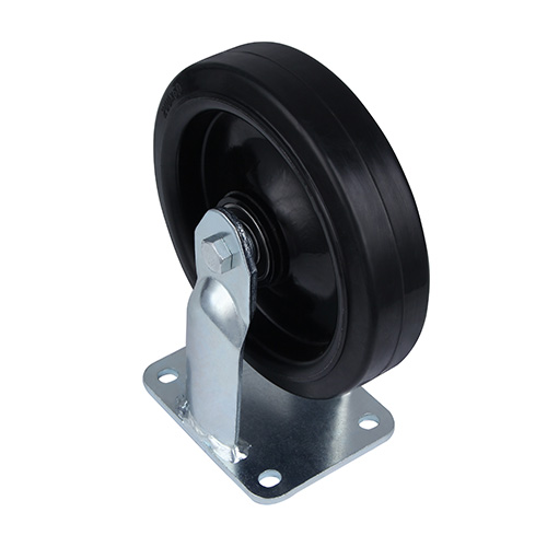 Black Elastic Rubber Super heavy Duty Fixed Castor with Black Welded Pressed Steel Wheel Centre