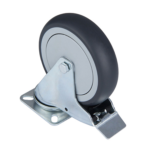 Grey Thermoplastic Rubber Institutional Swivel Castor with Total Lock with Grey Plastic Thread Guards