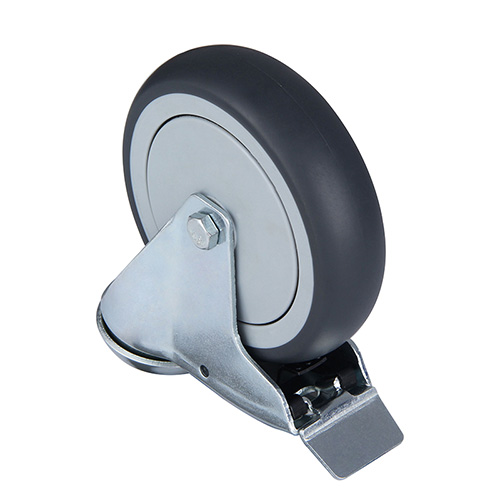 Grey Thermoplastic Rubber Institutional Swivel Castor with Bolt hole and Total Lock