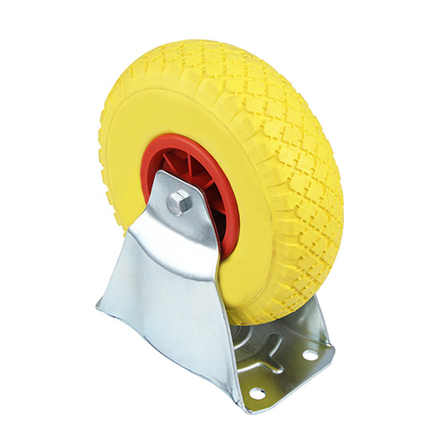 Yellow Foam Polyurethane Fixed Castor with Red Polyopylene Wheel Centre
