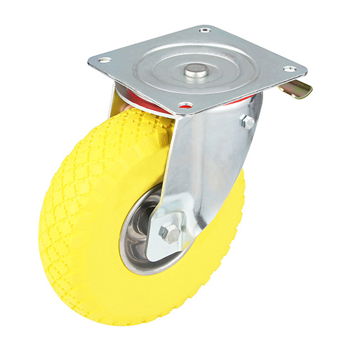 Yellow Foam Polyurethane Swivel Castor with Total Lock with Pressed Steel Wheel Centre