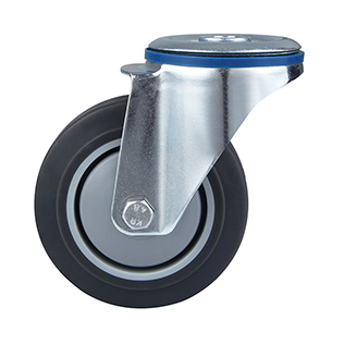 Grey Thermoplastic Rubber Swivel Castor with Bolt Hole with Roller Bearing
