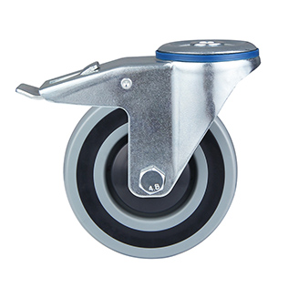 Grey Polypropylene Sandwich Swivel Castor with Bolt Hole and Total Lock with Central Ball Bearing