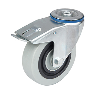 Grey Polyamide Sandwich Swivel Castor with Bolt Hole and Total Lock with Roller Bearing