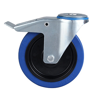 Blue Elastic Rubber Swivel Castor with Bolt hole and Total Lock