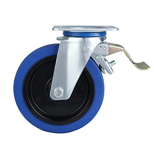 Blue Elastic Rubber Swivel Castor with Front Lock