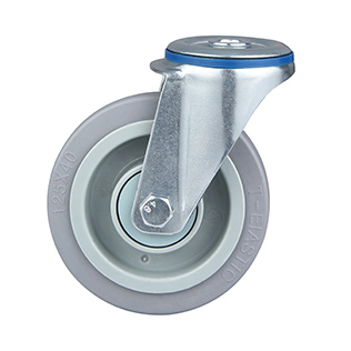 Grey Elastic Rubber Swivel Castor with Bolt Hole with Central Ball Bearing with Grey Samll Thread Guards