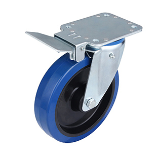 Blue Elastic Rubber Swivel Castor with Central Lock with Polyamide Wheel Centre