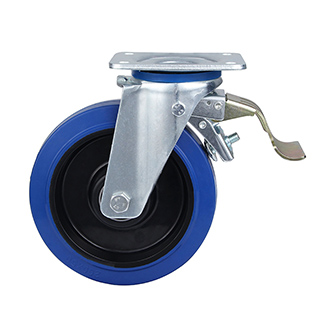 Blue Elastic Rubber Swivel Castor with Front Lock with Two Ball Bearings