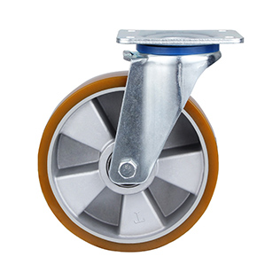 Brown Polyurethane Swivel Castor with Silvery Casting-Aluminium Wheel Centre