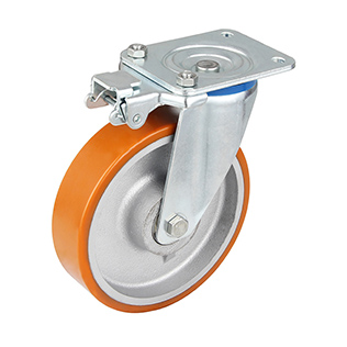 Brown Polyurethane Swivel Castor with Directional Lock with Sliver Casting-Iron Wheel Centre