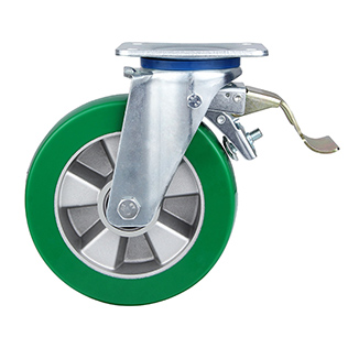 Green Elastic Polyurethane Swivel Castor with Front Lock with Two Ball bearings