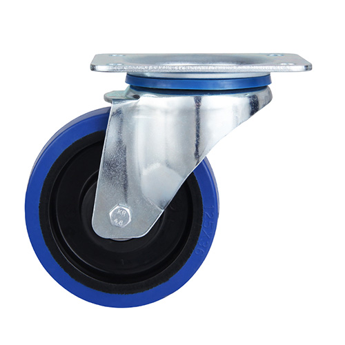 Blue Elastic Rubber Swivel Castor