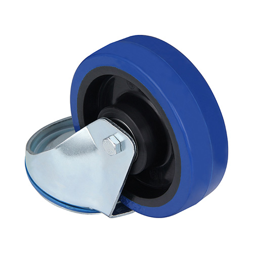 Blue Elastic Rubber Swivel Castor with Bolt Hole 