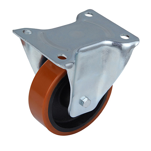 Brown Polyurethane Fixed Castor with Casting Iron Core