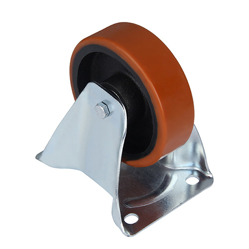 Brown Polyurethane Fixed Castor with Casting Iron Core