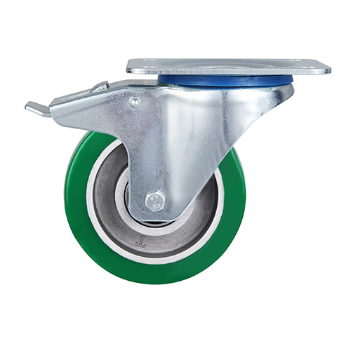 Green Elastic Polyurethane Swivel Castor with Total Lock