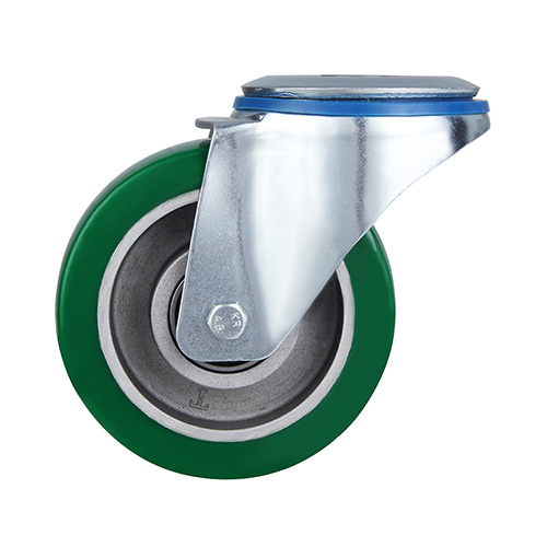 Green Elastic Polyurethane Swivel Castor with Bolt Hole 