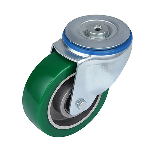 Green Elastic Polyurethane Swivel Castor with Bolt Hole 