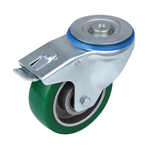 Green Elastic Polyurethane Swivel Castor with Bolt Hole and Total Lock