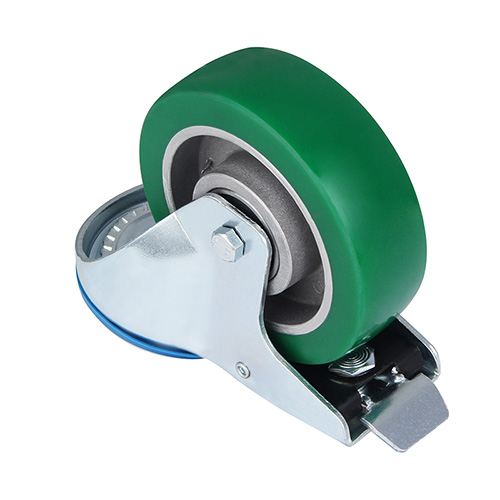 Green Elastic Polyurethane Swivel Castor with Bolt Hole and Total Lock