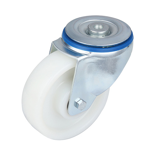 White Polyamide Swivel Castor with Bolt Hole